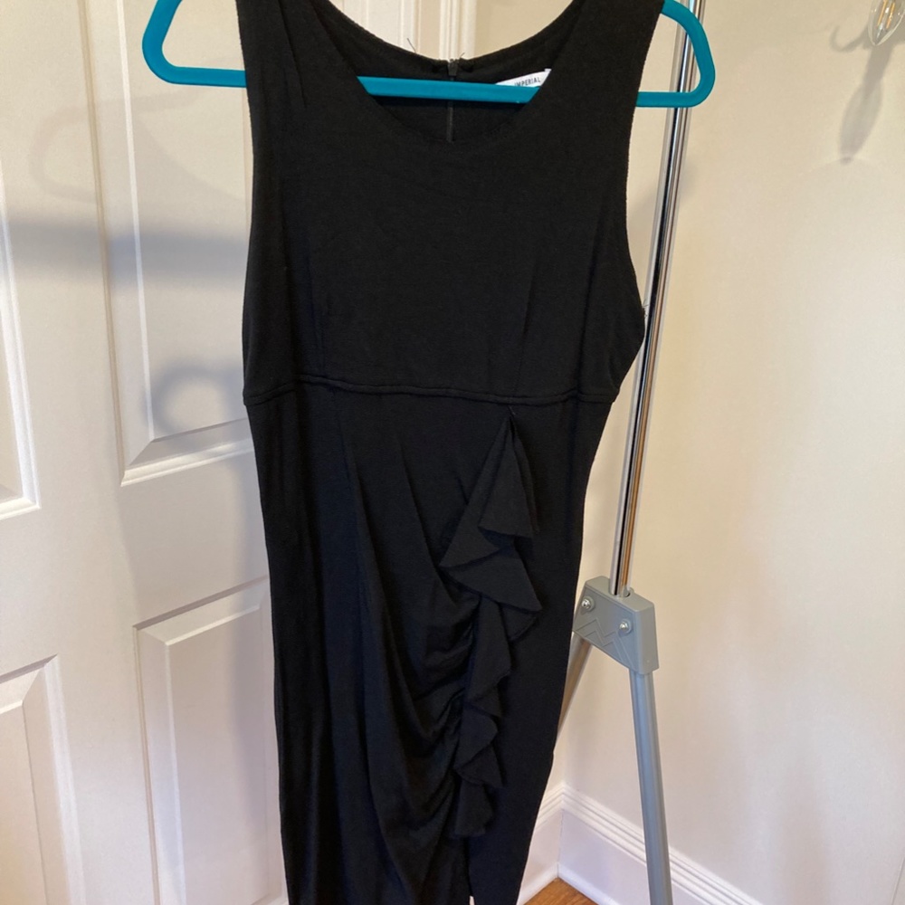Black sleeveless lightweight cotton jersey ruffle-front dress.  Size 6